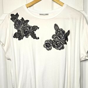 Zara White Cotton XL AppliqueTee
